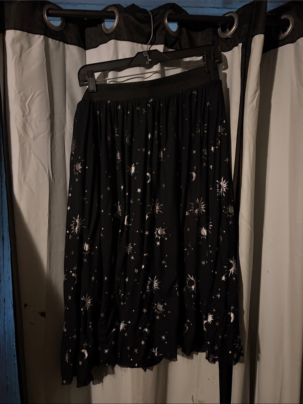 Hot Topic Black Maxi Skirt with Moon & Star Motif